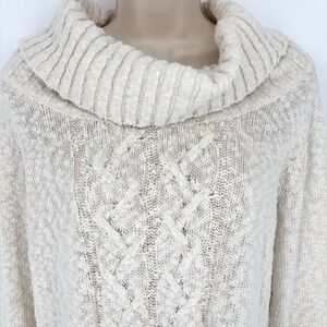 Tommy Bahama Cowl Turtle Neck Cable Sweater Long Sleeve Ivory Sz M